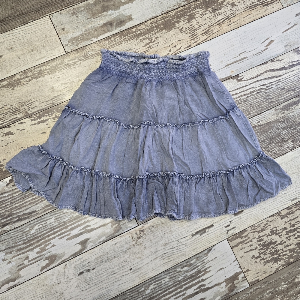 Lucky & Coco Women's Blue Chambray Tiered Lined Mini Skirt Size Small